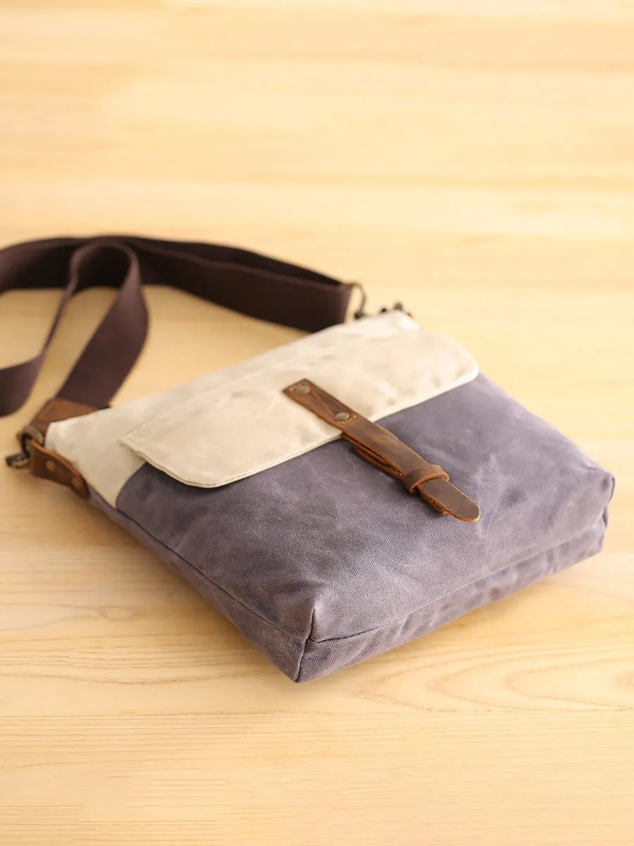 Wax Canvas Leather Mens Small Waterproof Vertical Green Side Bag Courier Bag Messenger Bag for Men