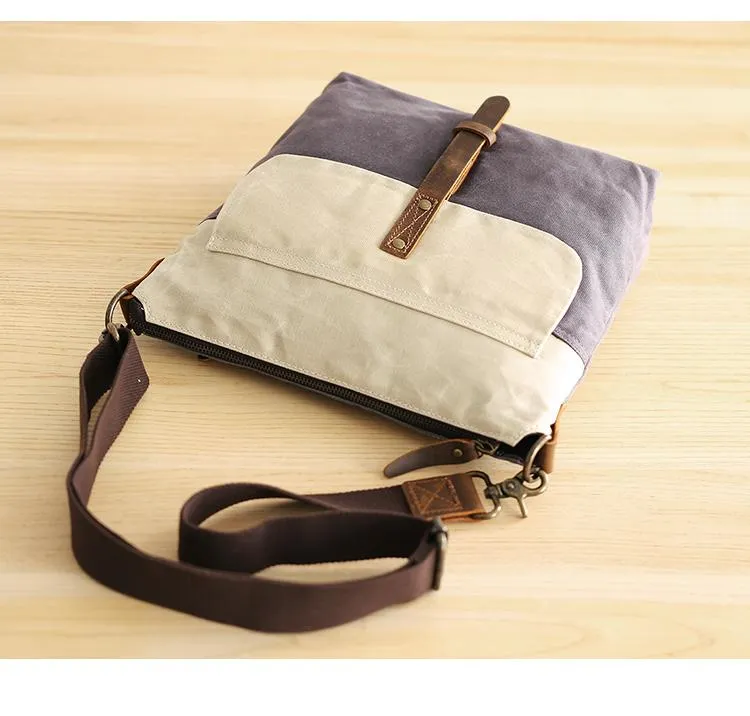 Wax Canvas Leather Mens Small Waterproof Vertical Green Side Bag Courier Bag Messenger Bag for Men