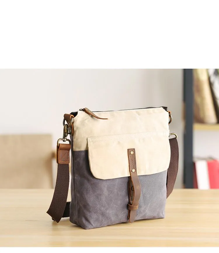 Wax Canvas Leather Mens Small Waterproof Vertical Green Side Bag Courier Bag Messenger Bag for Men