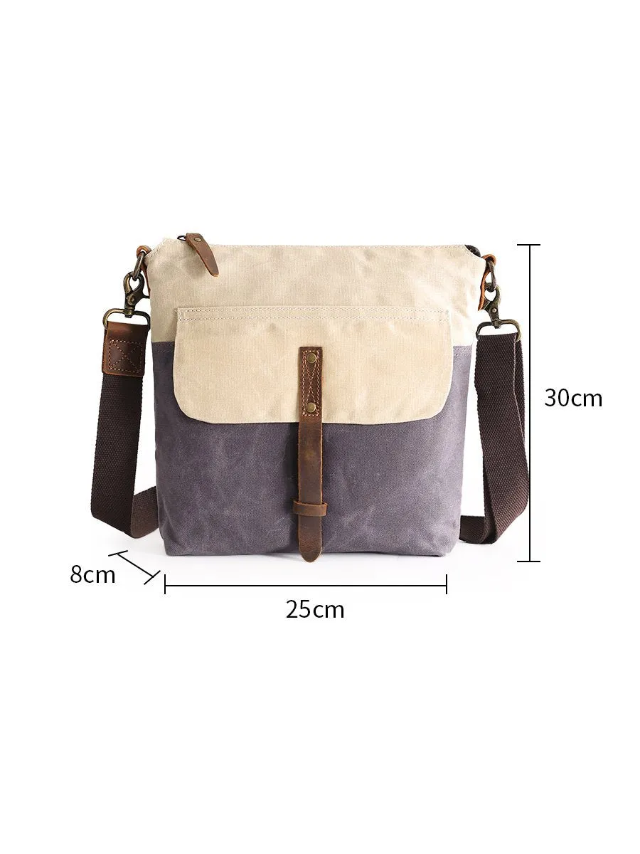 Wax Canvas Leather Mens Small Waterproof Vertical Green Side Bag Courier Bag Messenger Bag for Men