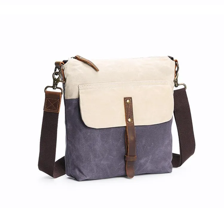 Wax Canvas Leather Mens Small Waterproof Vertical Green Side Bag Courier Bag Messenger Bag for Men
