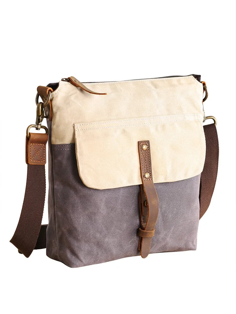 Wax Canvas Leather Mens Small Waterproof Vertical Green Side Bag Courier Bag Messenger Bag for Men
