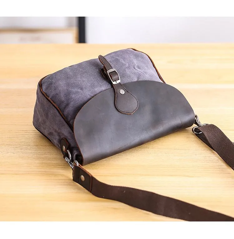 Waxed Canvas Leather Mens 10'' Khaki Side Bag Shoulder Bag Messenger Bag for Men