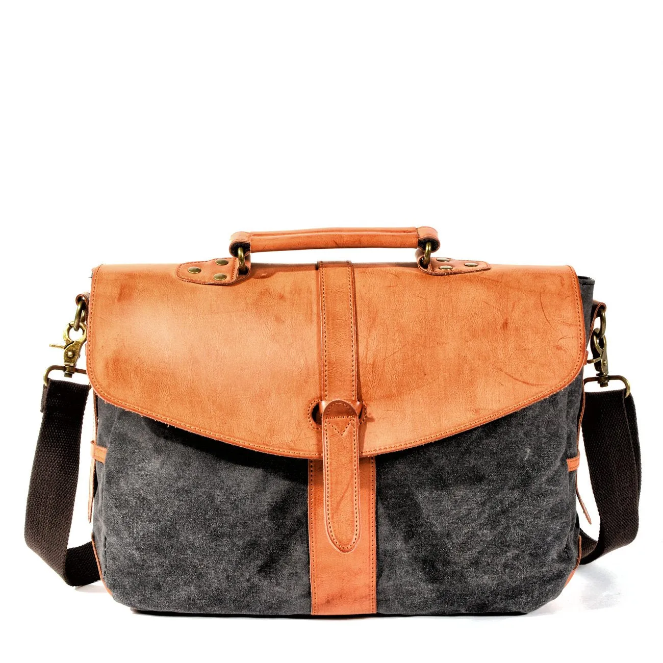 Waxed Canvas Leather Mens Casual 14'' Messenger Bag Side Bag Computer Bag For Men