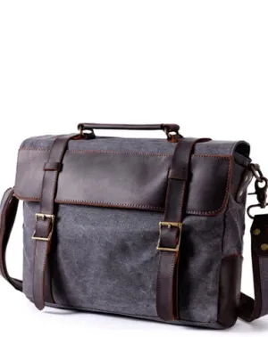 Waxed Canvas Leather Mens Side Bag 14???? Messenger Bag Computer Bag For Men