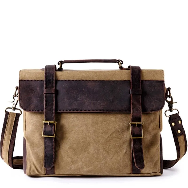 Waxed Canvas Leather Mens Side Bag 14???? Messenger Bag Computer Bag For Men