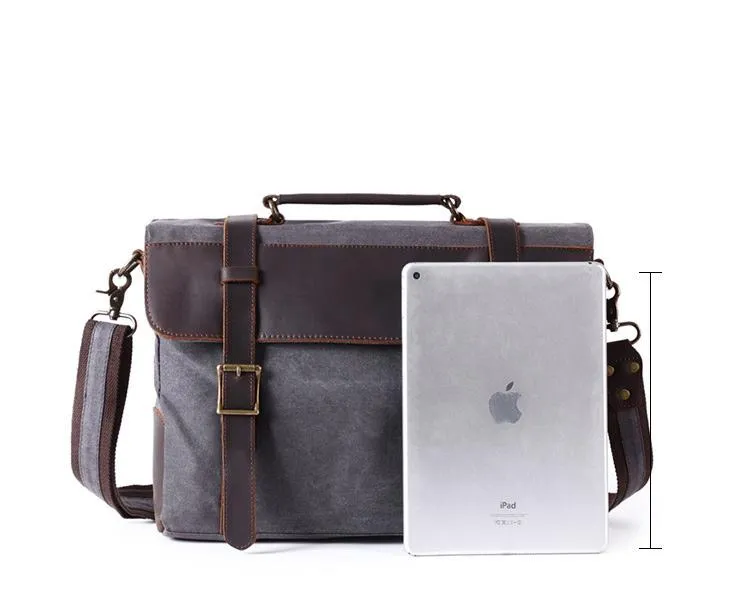 Waxed Canvas Leather Mens Side Bag 14???? Messenger Bag Computer Bag For Men