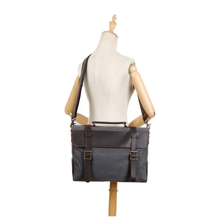 Waxed Canvas Leather Mens Side Bag 14???? Messenger Bag Computer Bag For Men