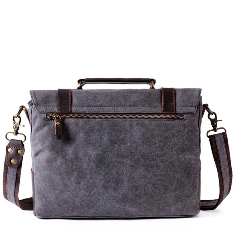 Waxed Canvas Leather Mens Side Bag 14???? Messenger Bag Computer Bag For Men