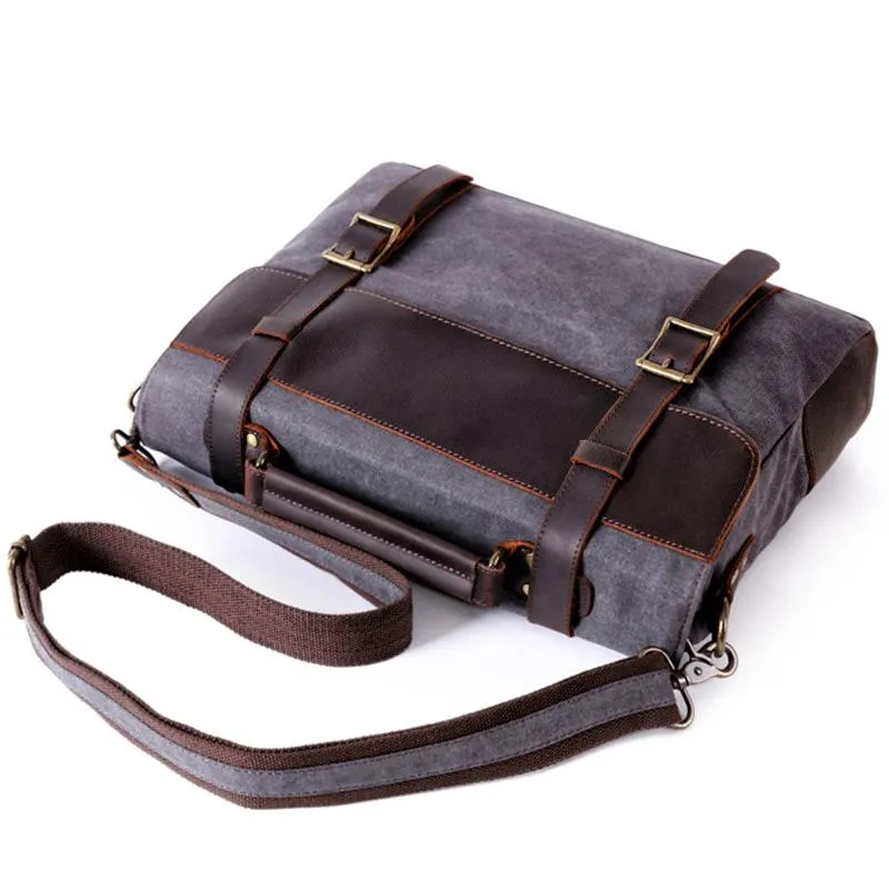 Waxed Canvas Leather Mens Side Bag 14???? Messenger Bag Computer Bag For Men