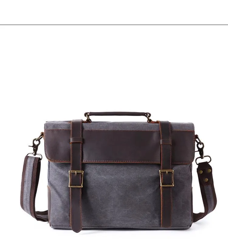 Waxed Canvas Leather Mens Side Bag 14???? Messenger Bag Computer Bag For Men