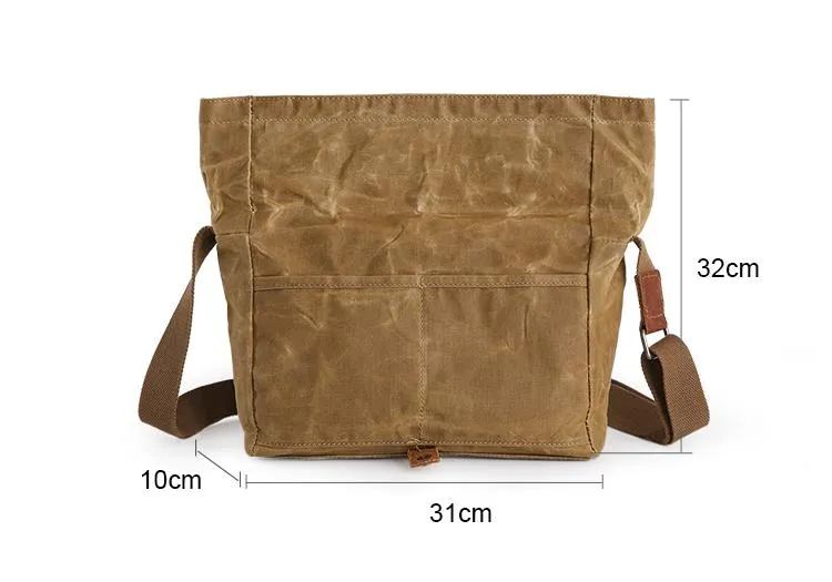 Waxed Canvas Mens Side Bag 13??Khaki Courier Bag Messenger Bag for Men