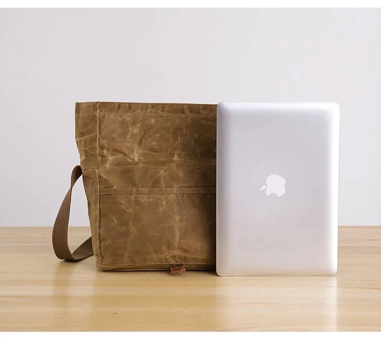 Waxed Canvas Mens Side Bag 13??Khaki Courier Bag Messenger Bag for Men
