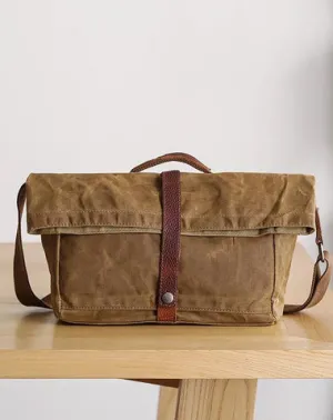 Waxed Canvas Mens Side Bag 13??Khaki Courier Bag Messenger Bag for Men