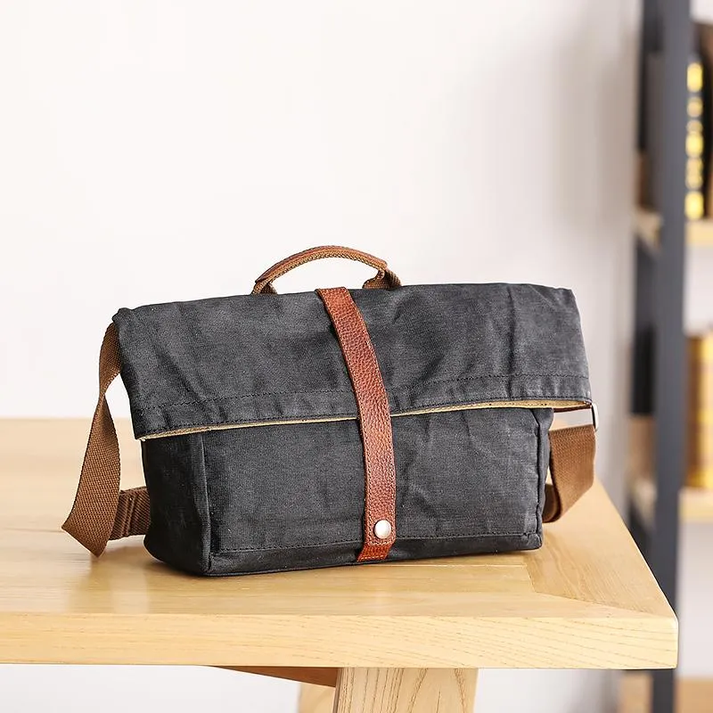 Waxed Canvas Mens Side Bag 13??Khaki Courier Bag Messenger Bag for Men