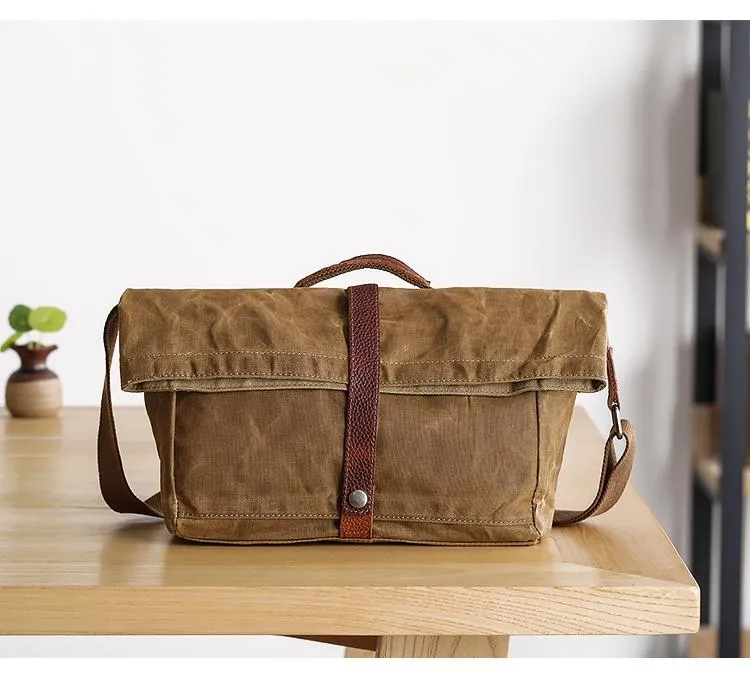 Waxed Canvas Mens Side Bag 13??Khaki Courier Bag Messenger Bag for Men