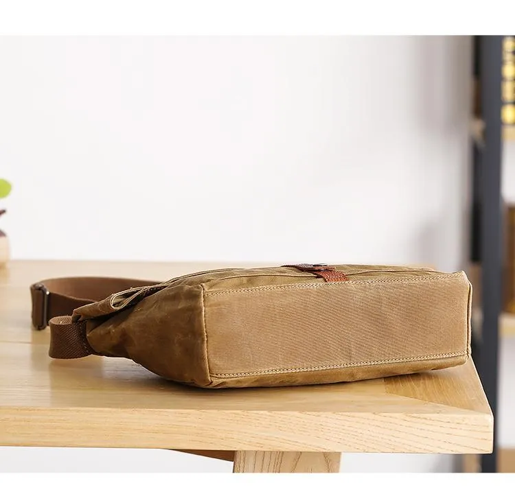 Waxed Canvas Mens Side Bag 13??Khaki Courier Bag Messenger Bag for Men