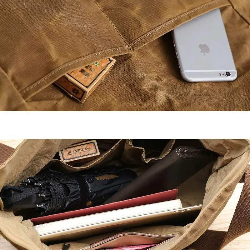 Waxed Canvas Mens Side Bag 13??Khaki Courier Bag Messenger Bag for Men