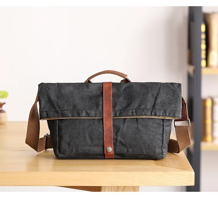 Waxed Canvas Mens Side Bag 13??Khaki Courier Bag Messenger Bag for Men