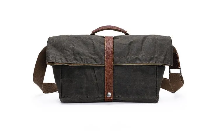 Waxed Canvas Mens Side Bag 13??Khaki Courier Bag Messenger Bag for Men