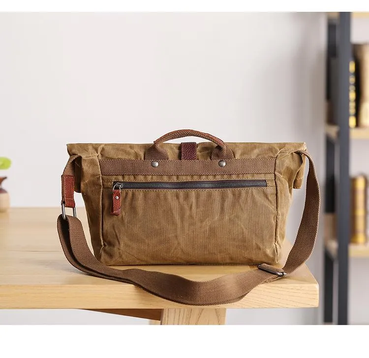 Waxed Canvas Mens Side Bag 13??Khaki Courier Bag Messenger Bag for Men