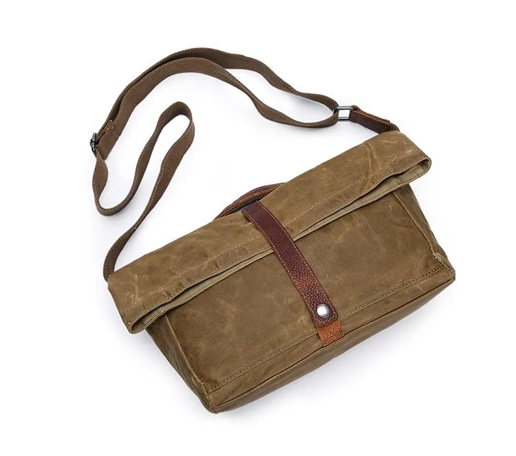 Waxed Canvas Mens Side Bag 13??Khaki Courier Bag Messenger Bag for Men