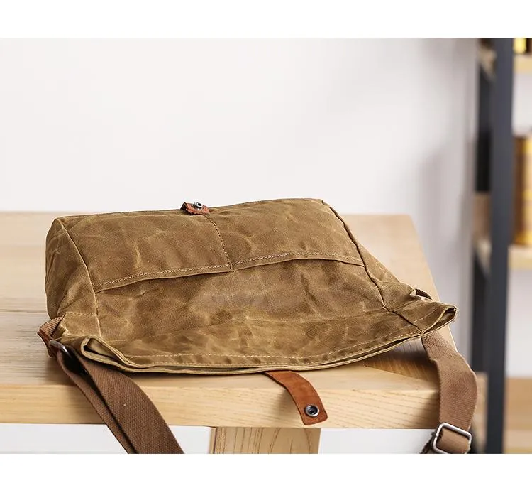 Waxed Canvas Mens Side Bag 13??Khaki Courier Bag Messenger Bag for Men