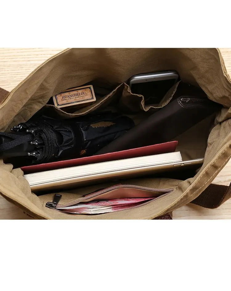 Waxed Canvas Mens Side Bag 13??Khaki Courier Bag Messenger Bag for Men