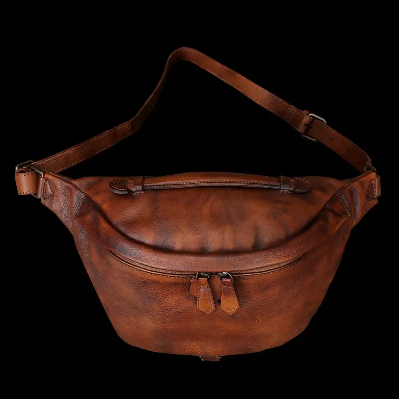 Women Black Gray Leather Waist Bag Fanny Pack Vintage Handmade Hip Pack for Men