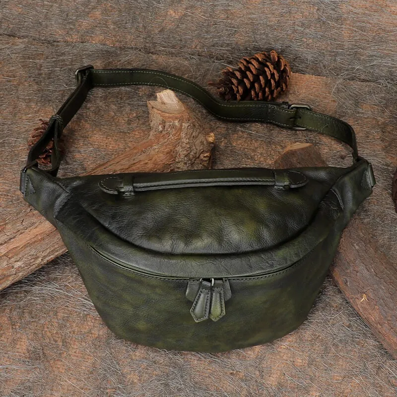 Women Black Gray Leather Waist Bag Fanny Pack Vintage Handmade Hip Pack for Men