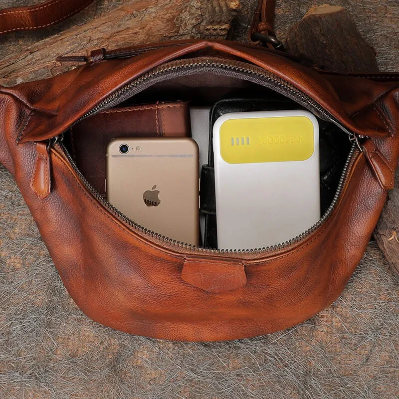 Women Black Gray Leather Waist Bag Fanny Pack Vintage Handmade Hip Pack for Men