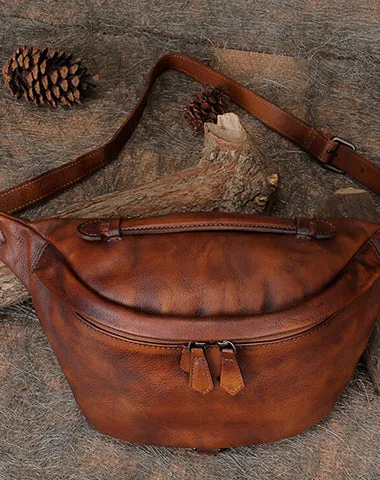 Women Black Gray Leather Waist Bag Fanny Pack Vintage Handmade Hip Pack for Men