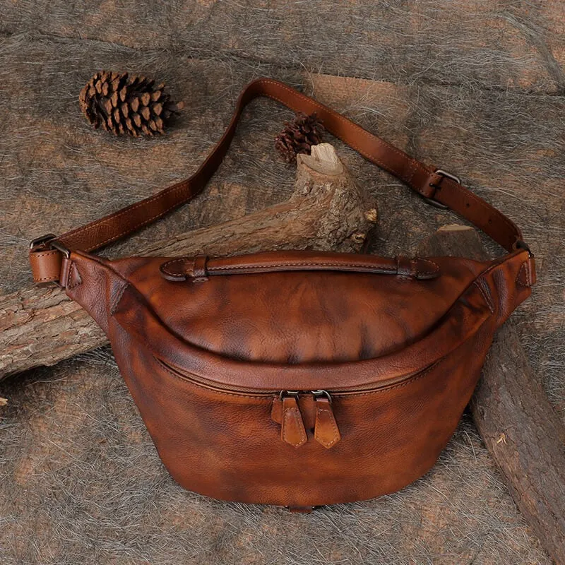 Women Black Gray Leather Waist Bag Fanny Pack Vintage Handmade Hip Pack for Men