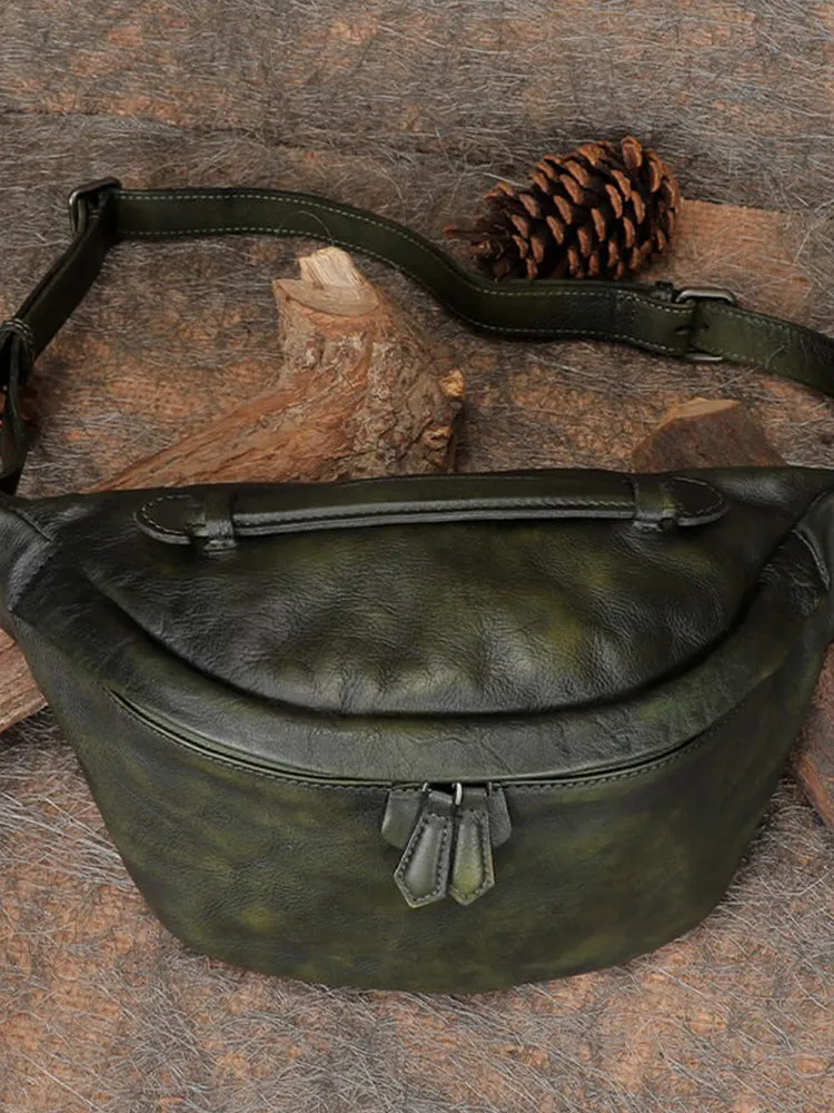 Women Brown Leather Waist Bag Fanny Pack Vintage Handmade Hip Pack for Men
