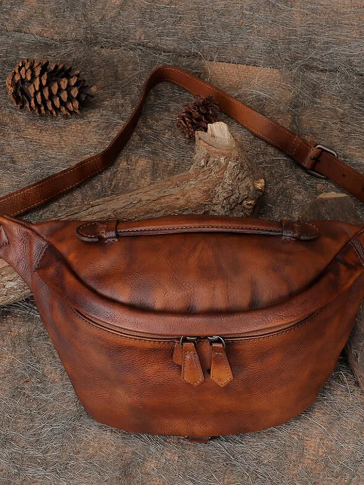 Women Brown Leather Waist Bag Fanny Pack Vintage Handmade Hip Pack for Men