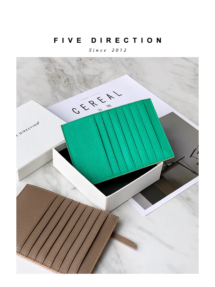 Women Green Leather Vertical Card Holder Wallet With Coin Pocket Slim Card Wallet For Women