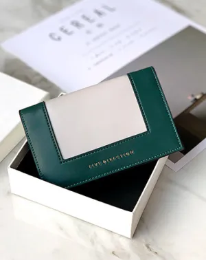 Women Green Vegan Leather Small Card Wallet CONTRAST COLOR Coin Change Wallet For Women