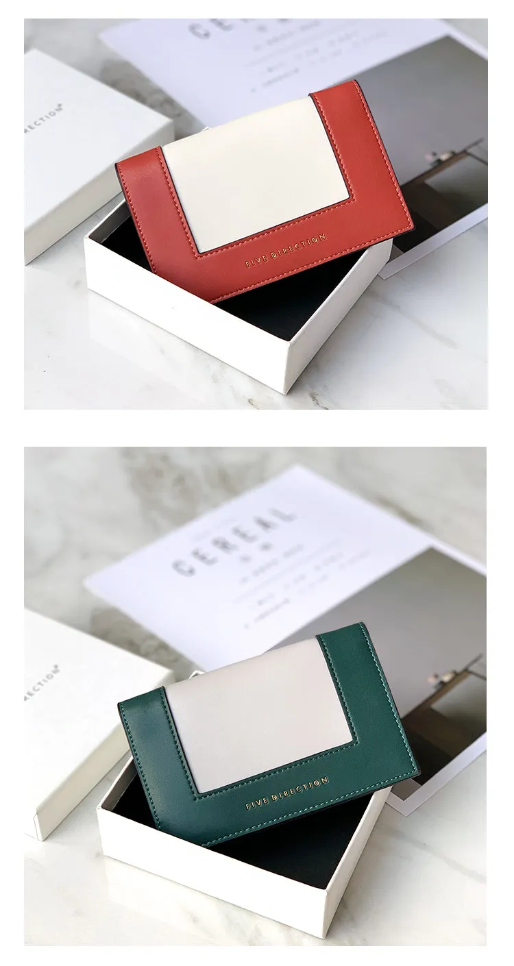 Women Green Vegan Leather Small Card Wallet CONTRAST COLOR Coin Change Wallet For Women