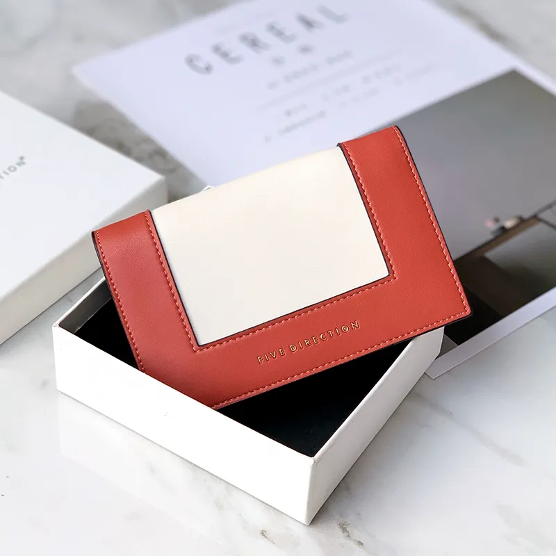 Women Green Vegan Leather Small Card Wallet CONTRAST COLOR Coin Change Wallet For Women