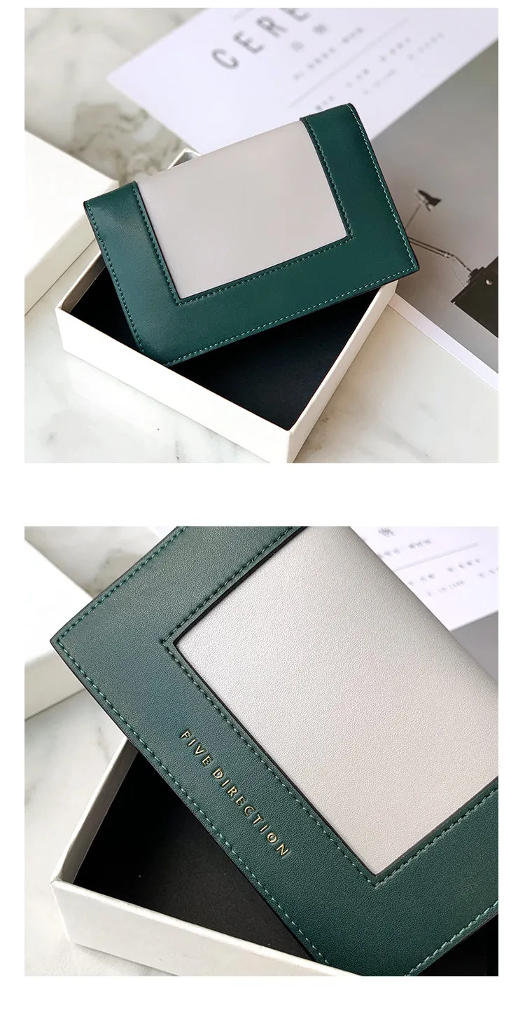 Women Green Vegan Leather Small Card Wallet CONTRAST COLOR Coin Change Wallet For Women