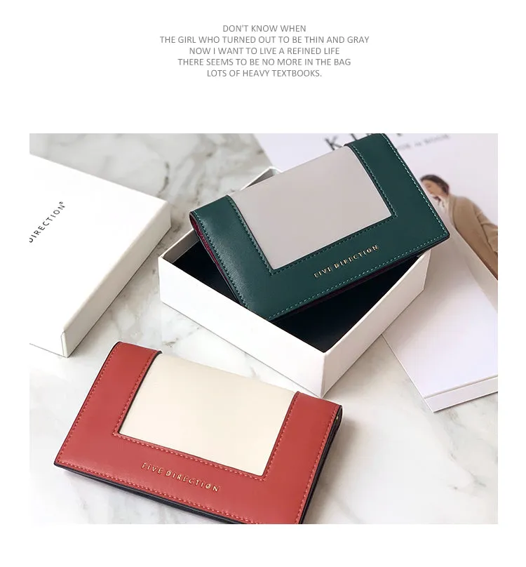 Women Green Vegan Leather Small Card Wallet CONTRAST COLOR Coin Change Wallet For Women
