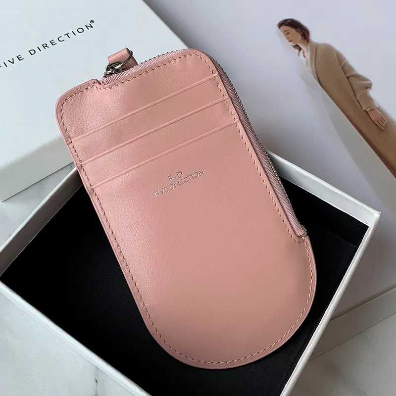 Women Red Leather Vertical Card Holder Wallet Zip Change Wallet Slim Zipper Coin Wallet For Women