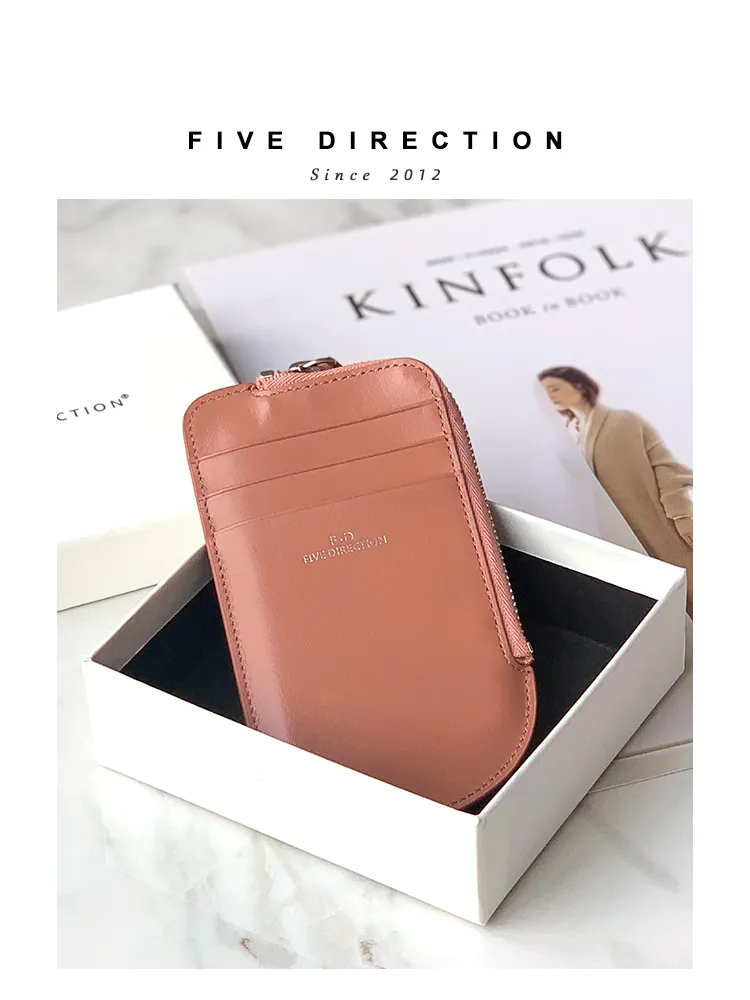 Women Red Leather Vertical Card Holder Wallet Zip Change Wallet Slim Zipper Coin Wallet For Women