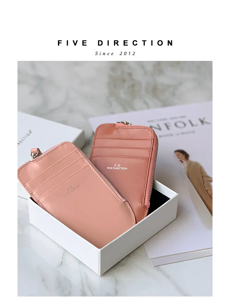 Women Red Leather Vertical Card Holder Wallet Zip Change Wallet Slim Zipper Coin Wallet For Women