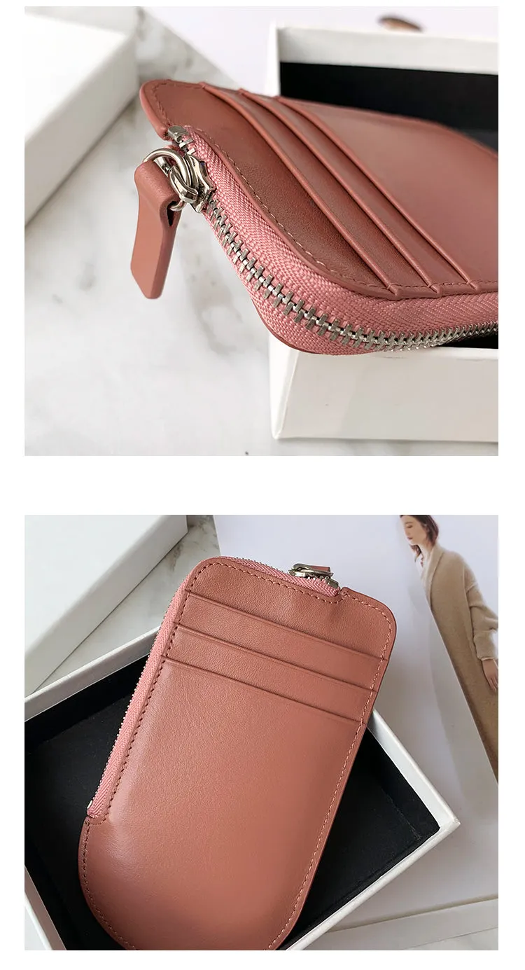 Women Red Leather Vertical Card Holder Wallet Zip Change Wallet Slim Zipper Coin Wallet For Women