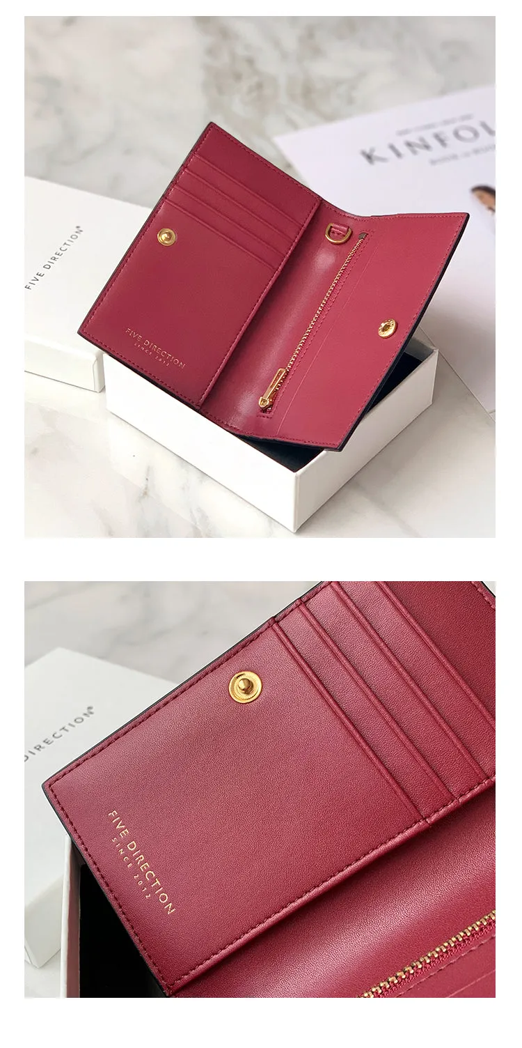 Women Red Vegan Leather Small Card Wallet CONTRAST COLOR Coin Change Wallet For Women