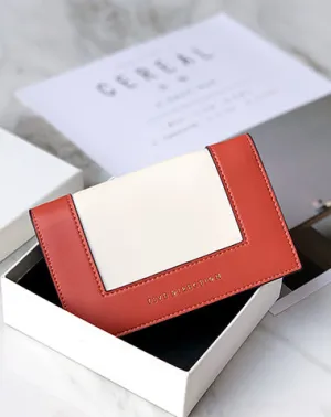 Women Red Vegan Leather Small Card Wallet CONTRAST COLOR Coin Change Wallet For Women