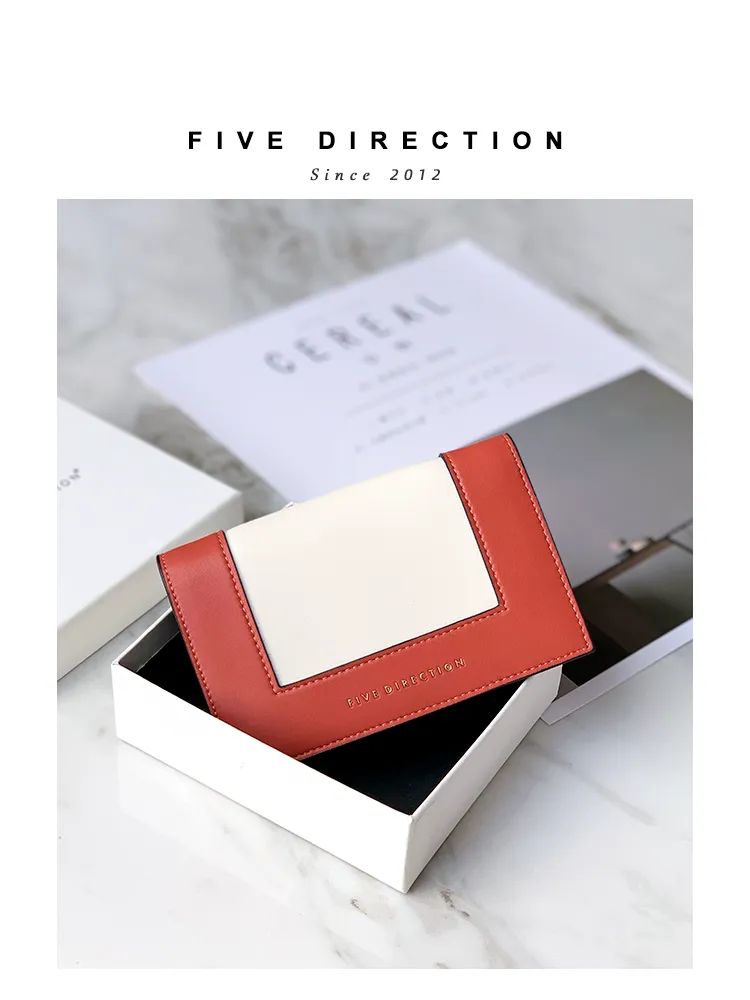 Women Red Vegan Leather Small Card Wallet CONTRAST COLOR Coin Change Wallet For Women