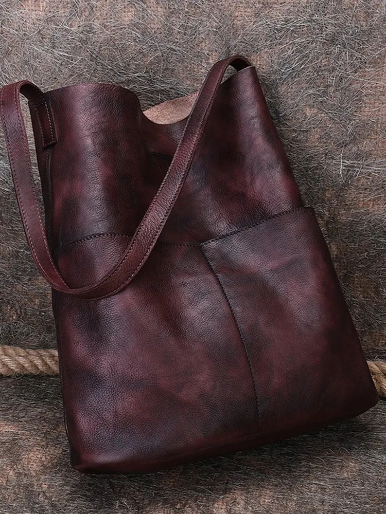 Womens Black Gray Leather Tote Bags Vertical Womens Handbag Shopper Bag Purse for Ladies