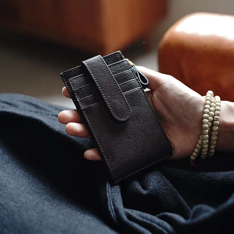 Womens Brown Leather Card Holders Wallet Vertical Slim Billfold Wallet Card Holders for Ladies